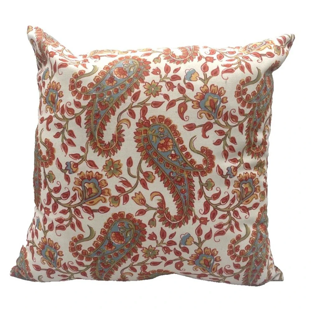 NEW Pottery Barn Orange Paisley Indoor Outdoor Accent Pillow 18